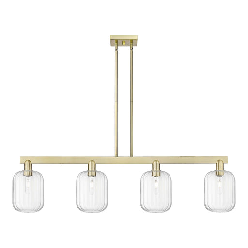 Innovations Preston Cylinder 49.5in 4-Light Island Light | Industrial Antique Brass Steel and Clear Glass | Kitchen Island & | Model 716-4I-AB-G460-7CL