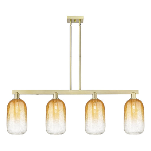 Innovations Brookhaven Cloche 49.75in 4-Light Island Light | Industrial Antique Brass Steel and Amber Glass | Kitchen Island & | Model 716-4I-AB-G482-7AM