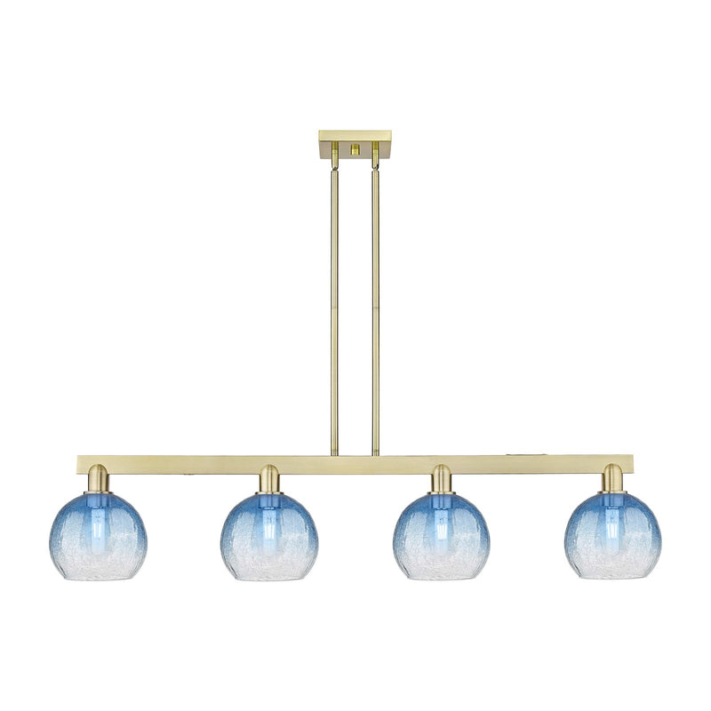 Innovations Brookhaven Globe 51in 4-Light Island Light | Industrial Antique Brass Steel and Sapphire Blue Glass | Kitchen | Model 716-4I-AB-G483-8SB