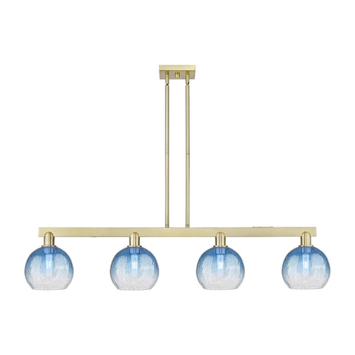 Innovations Brookhaven Globe 51in 4-Light Island Light | Industrial Antique Brass Steel and Sapphire Blue Glass | Kitchen | Model 716-4I-AB-G483-8SB