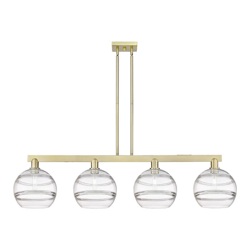 Innovations Rochester 53in 4-Light Island Light | Industrial Antique Brass Steel and Clear Glass | Kitchen Island & Dining | Model 716-4I-AB-G556-10CL