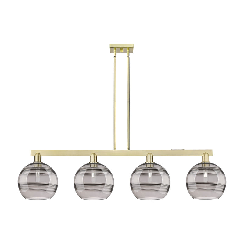 Innovations Rochester 53in 4-Light Island Light | Industrial Antique Brass Steel and Light Smoke Glass | Kitchen Island | Model 716-4I-AB-G556-10SM