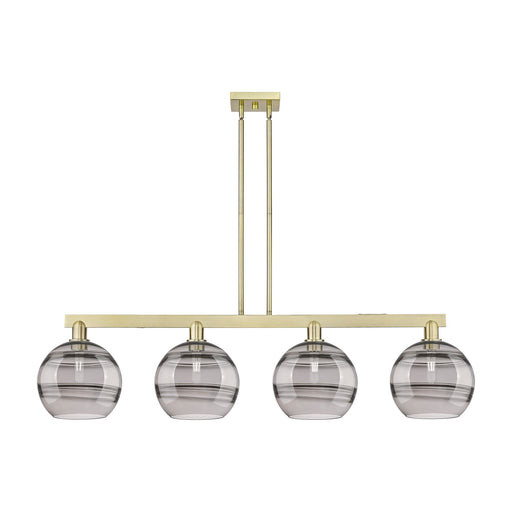 Innovations Rochester 53in 4-Light Island Light | Industrial Antique Brass Steel and Light Smoke Glass | Kitchen Island | Model 716-4I-AB-G556-10SM