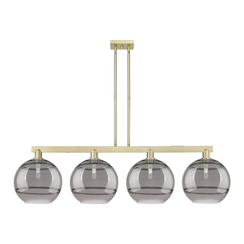 Innovations Rochester 55in 4-Light Island Light | Industrial Antique Brass and Light Smoke Glass | Kitchen Island & Dining | Model 716-4I-AB-G556-12SM
