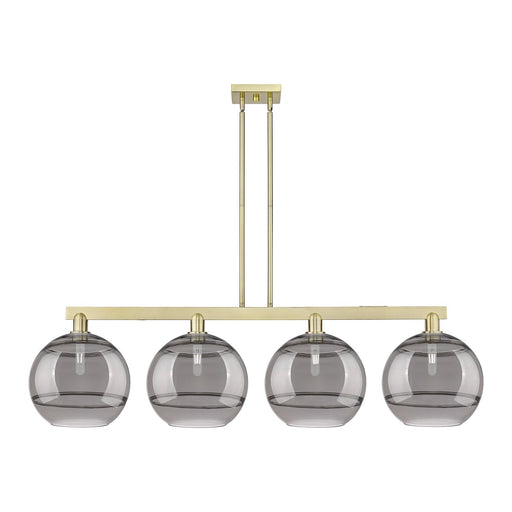 Innovations Rochester 55in 4-Light Island Light | Industrial Antique Brass and Light Smoke Glass | Kitchen Island & Dining | Model 716-4I-AB-G556-12SM
