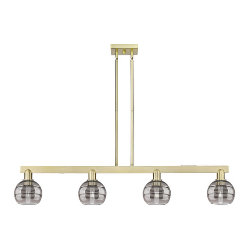 Innovations Rochester 49in 4-Light Island Light | Industrial Antique Brass and Light Smoke Glass | Kitchen Island & Dining Room | Model 716-4I-AB-G556-6SM