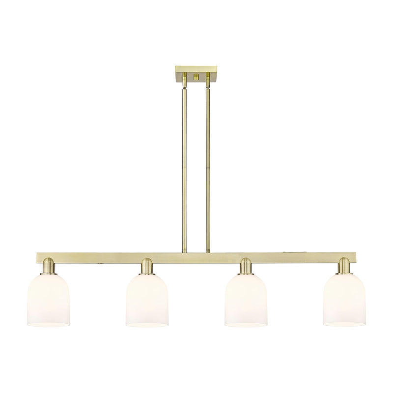 Innovations Bella 48in 4-Light Island Light | Industrial Antique Brass Steel and White Glass | Kitchen Island & Dining Room | Model 716-4I-AB-G558-6GWH