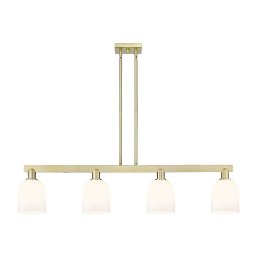 Innovations Bella 48in 4-Light Island Light | Industrial Antique Brass Steel and White Glass | Kitchen Island & Dining Room | Model 716-4I-AB-G558-6GWH