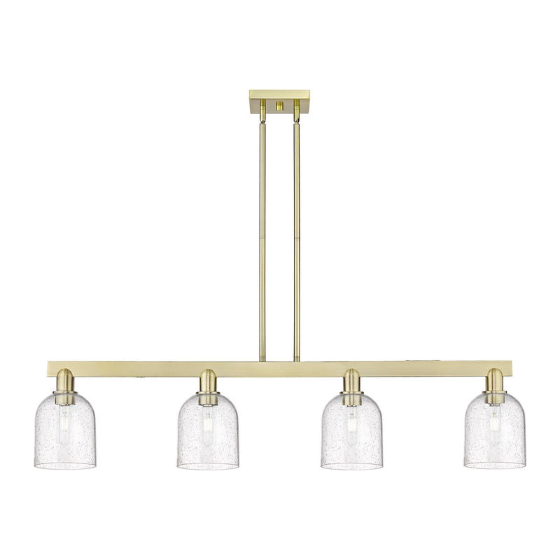Innovations Bella 48in 4-Light Island Light | Industrial Antique Brass Steel and Seedy Glass | Kitchen Island & Dining Room | Model 716-4I-AB-G558-6SDY