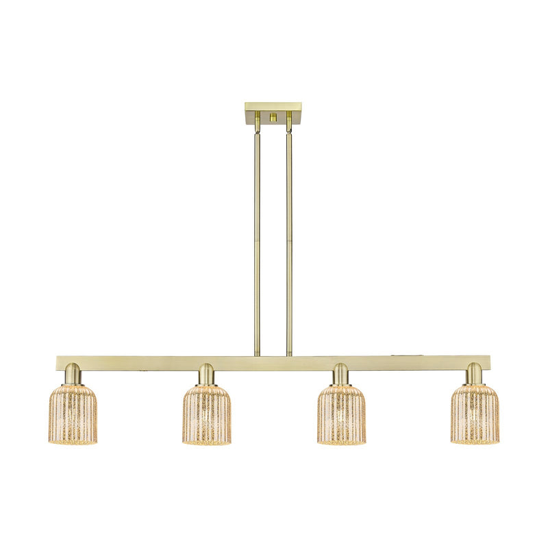 Innovations Bridal Veil 48in 4-Light Island Light | Industrial Antique Brass and Mercury Ribbed Glass | Kitchen Island & Dining | Model 716-4I-AB-G559-5ME