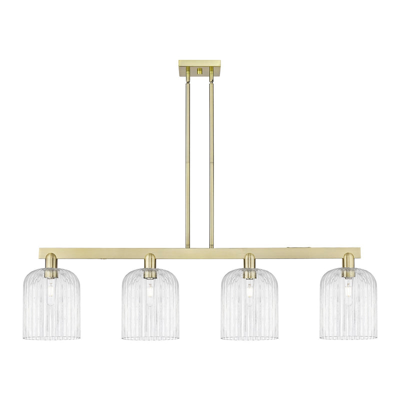 Innovations Bridal Veil 51in 4-Light Island Light | Industrial Antique Brass and Clear Ribbed Glass | Kitchen Island & Dining | Model 716-4I-AB-G559-8CL