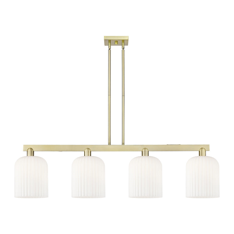 Innovations Bridal Veil 51in 4-Light Island Light | Industrial Antique Brass and Gloss White Ribbed Glass | Kitchen Island & | Model 716-4I-AB-G559-8GWH