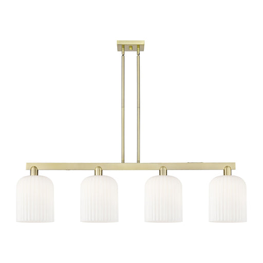Innovations Bridal Veil 51in 4-Light Island Light | Industrial Antique Brass and Gloss White Ribbed Glass | Kitchen Island & | Model 716-4I-AB-G559-8GWH