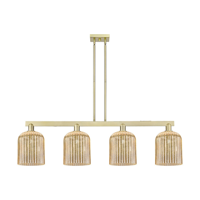 Innovations Bridal Veil 51in 4-Light Island Light | Industrial Antique Brass and Mercury Ribbed Glass | Kitchen Island & Dining | Model 716-4I-AB-G559-8ME
