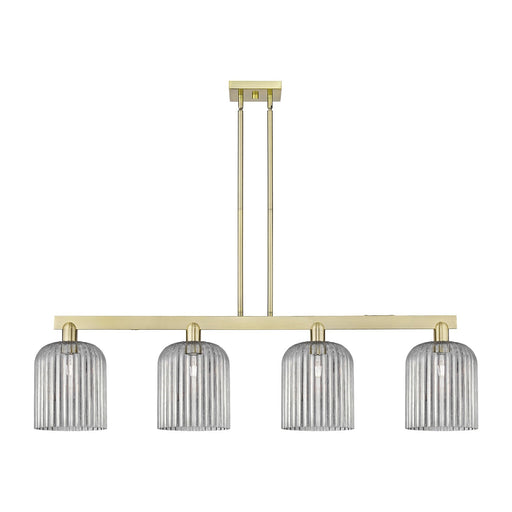 Innovations Bridal Veil 51in 4-Light Island Light | Industrial Antique Brass Steel and Light Smoke Ribbed Glass | Kitchen | Model 716-4I-AB-G559-8SM
