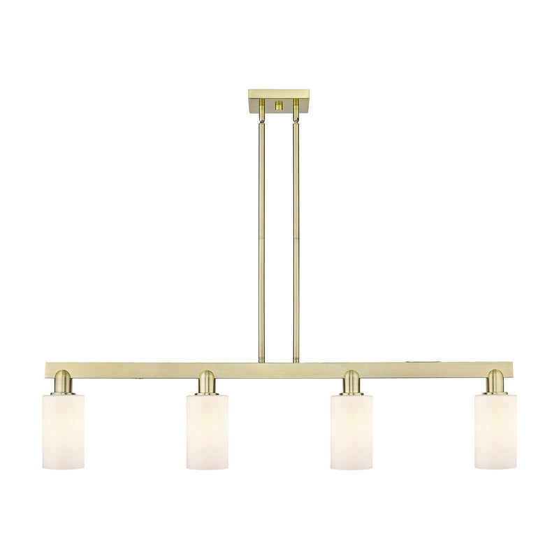 Innovations Clymer 47in 4-Light Island Light | Industrial Antique Brass and Matte White Glass | Kitchen Island | Model 716-4I-AB-G801