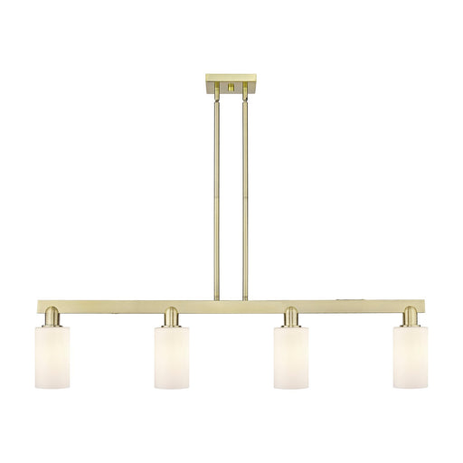 Innovations Clymer 47in 4-Light Island Light | Industrial Antique Brass and Matte White Glass | Kitchen Island | Model 716-4I-AB-G801