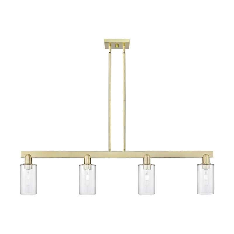 Innovations Clymer 47in 4-Light Island Light | Industrial Antique Brass Steel and Clear Glass | Kitchen Island & Dining Room | Model 716-4I-AB-G802