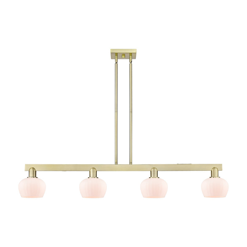 Innovations Fenton 49in 4-Light Island Light | Industrial Antique Brass and Matte White Glass | Kitchen Island & Dining Room | Model 716-4I-AB-G91