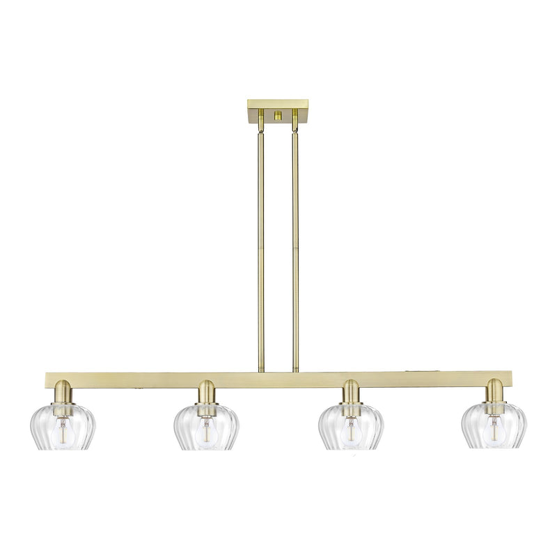 Innovations Fenton 49in 4-Light Island Light | Industrial Antique Brass Steel and Clear Ribbed Glass | Kitchen Island & Dining Room | Model 716-4I-AB-G92