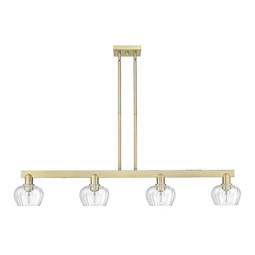 Innovations Fenton 49in 4-Light Island Light | Industrial Antique Brass Steel and Clear Ribbed Glass | Kitchen Island & Dining Room | Model 716-4I-AB-G92