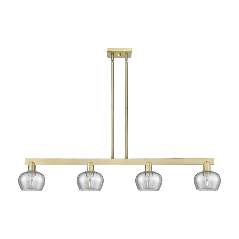 Innovations Fenton 49in 4-Light Island Light | Industrial Antique Brass and Light Smoke Ribbed Glass | Kitchen Island & Dining Room | Model 716-4I-AB-G93