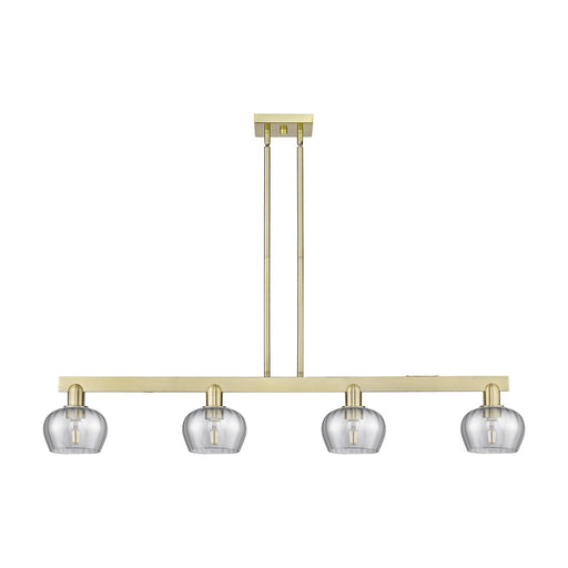 Innovations Fenton 49in 4-Light Island Light | Industrial Antique Brass and Light Smoke Ribbed Glass | Kitchen Island & Dining Room | Model 716-4I-AB-G93