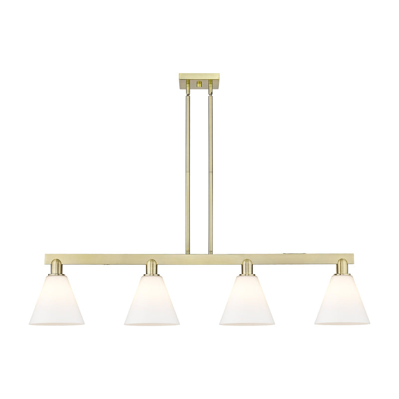 Innovations Berkshire Glass 51in 4-Light Island Light | Industrial Antique Brass Steel and Matte White Glass | Kitchen Island & | Model 716-4I-AB-GBC-81