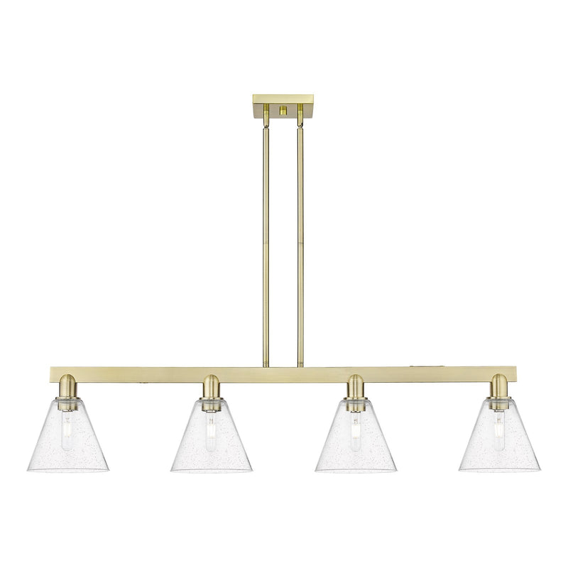 Innovations Berkshire Glass 51in 4-Light Island Light | Industrial Antique Brass Steel and Seedy Glass | Kitchen Island & Dining | Model 716-4I-AB-GBC-84