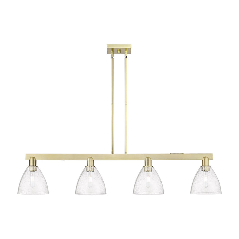 Innovations Bristol 50in 4-Light Island Light | Industrial Antique Brass Steel and Seedy Glass | Kitchen Island & Dining Room | Model 716-4I-AB-GBD-754