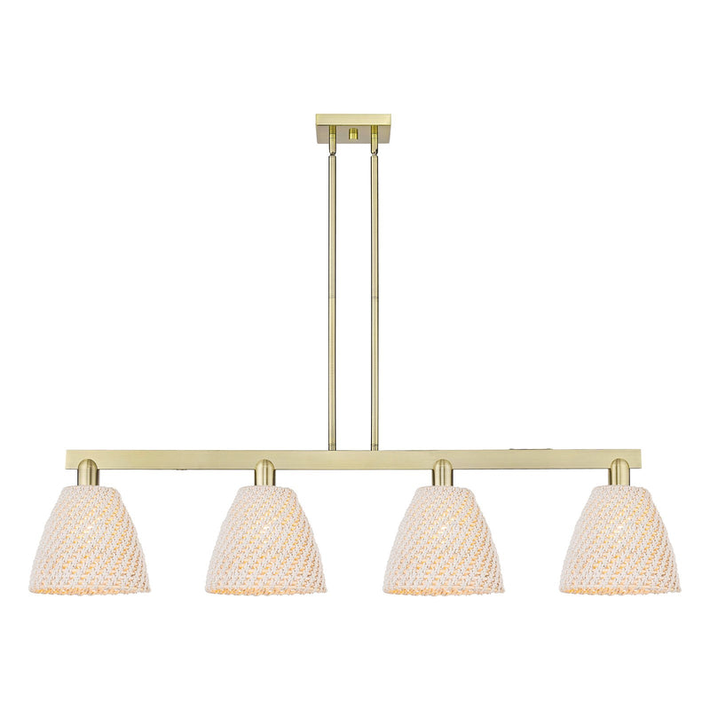 Innovations Bristol Natural 52in 4-Light Island Light | Industrial Antique Brass and Natural Fiber Dome Shade | Kitchen Island | Model 716-4I-AB-NBD-9-NAT
