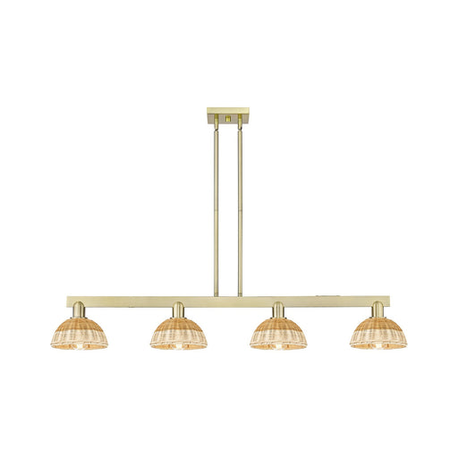 Innovations Natural Ballston Dome 48in 4-Light Island Light | Farmhouse Antique Brass and Natural Fiber Basketweave | Model 716-4I-AB-NBD2-75-NAT