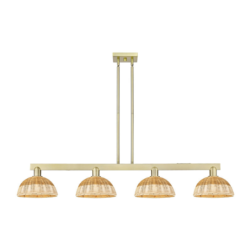 Innovations Bristol Natural II 52in 4-Light Island Light | Industrial Antique Brass and Natural Fiber Shade | Kitchen Island | Model 716-4I-AB-NBD2-9-NAT