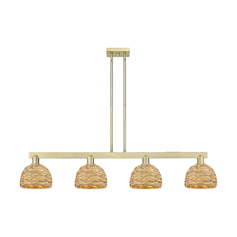 Innovations Woven Rattan 51in 4-Light Island Light | Industrial Antique Brass and Natural Fiber | Kitchen Island & Dining Room | Model 716-4I-AB-RBD-8-NAT