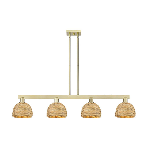 Innovations Woven Rattan 51in 4-Light Island Light | Industrial Antique Brass and Natural Fiber | Kitchen Island & Dining Room | Model 716-4I-AB-RBD-8-NAT