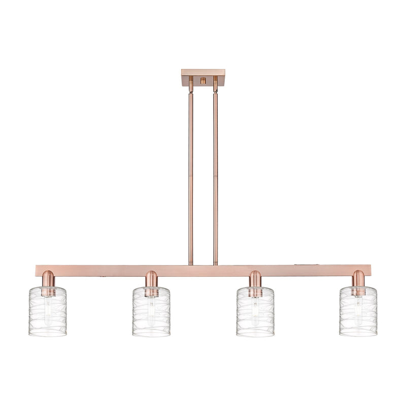 Innovations Cobbleskill 48in 4-Light Island Light | Industrial Antique Copper Steel and Deco Swirl Clear Glass | Kitchen Island | Model 716-4I-AC-G1113