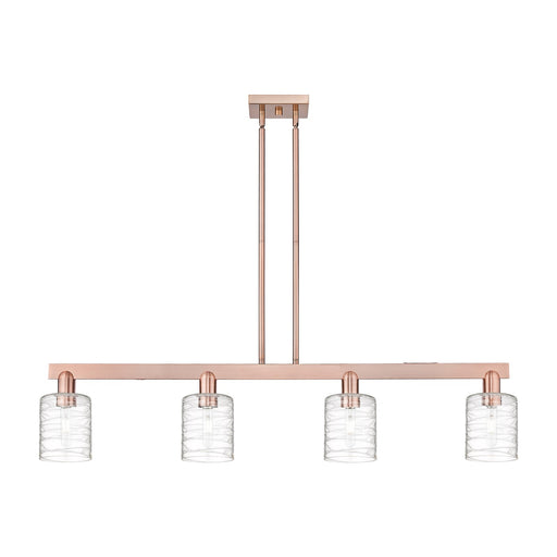 Innovations Cobbleskill 48in 4-Light Island Light | Industrial Antique Copper Steel and Deco Swirl Clear Glass | Kitchen Island | Model 716-4I-AC-G1113