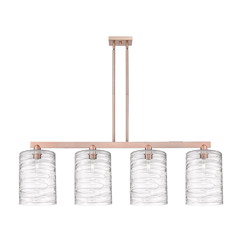 Innovations Cobbleskill 52in 4-Light Island Light | Industrial Antique Copper Steel and Deco Swirl Glass | Kitchen Island & | Model 716-4I-AC-G1113-L