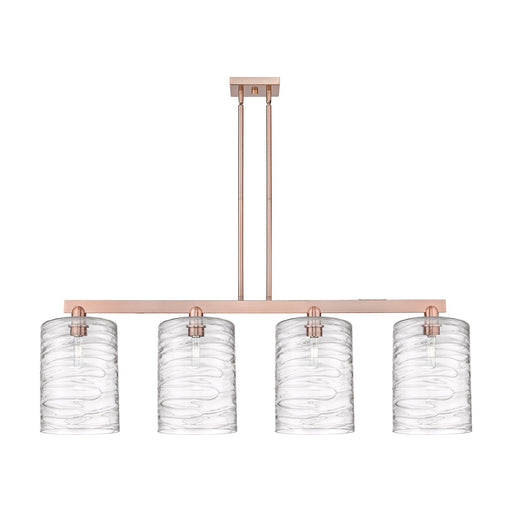Innovations Cobbleskill 52in 4-Light Island Light | Industrial Antique Copper Steel and Deco Swirl Glass | Kitchen Island & | Model 716-4I-AC-G1113-L