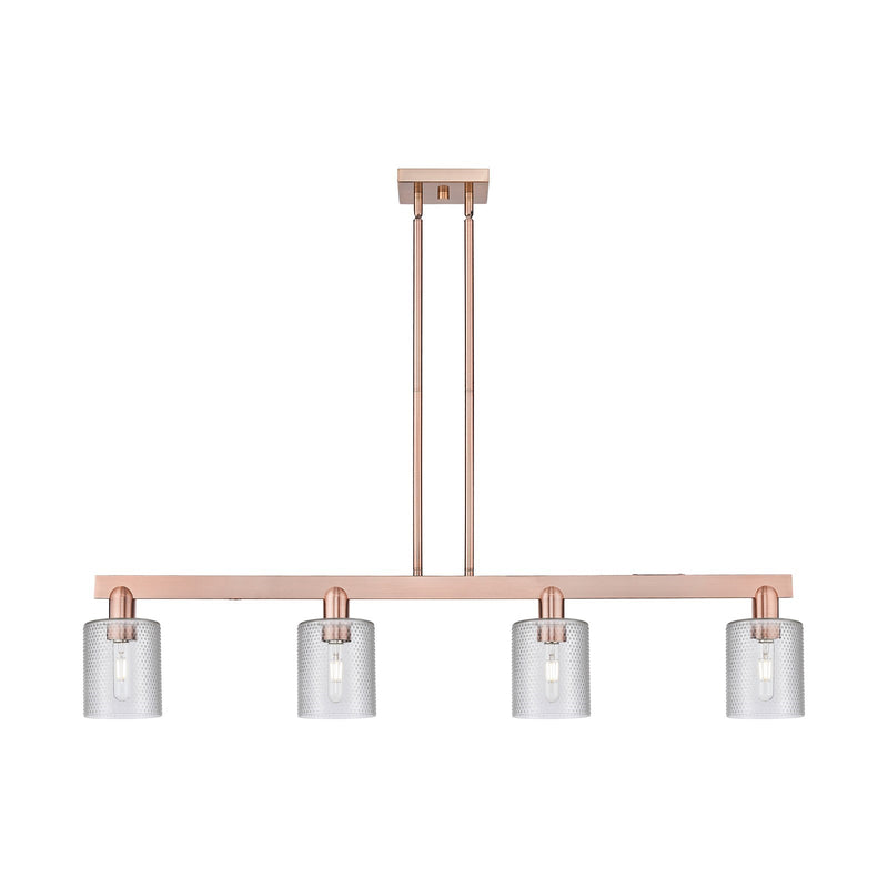 Innovations Cobbleskill 48in 4-Light Island Light | Industrial Antique Copper Steel and Clear Glass | Kitchen Island & Dining Room | Model 716-4I-AC-G112