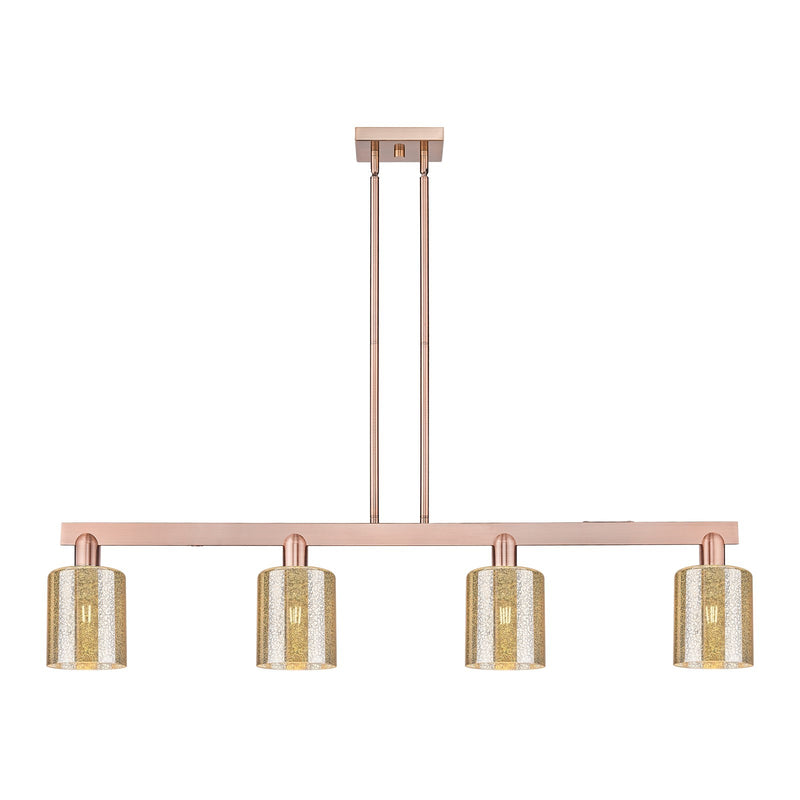 Innovations Cobbleskill 48in 4-Light Island Light | Industrial Antique Copper Steel and Mercury Glass | Kitchen Island & Dining | Model 716-4I-AC-G116