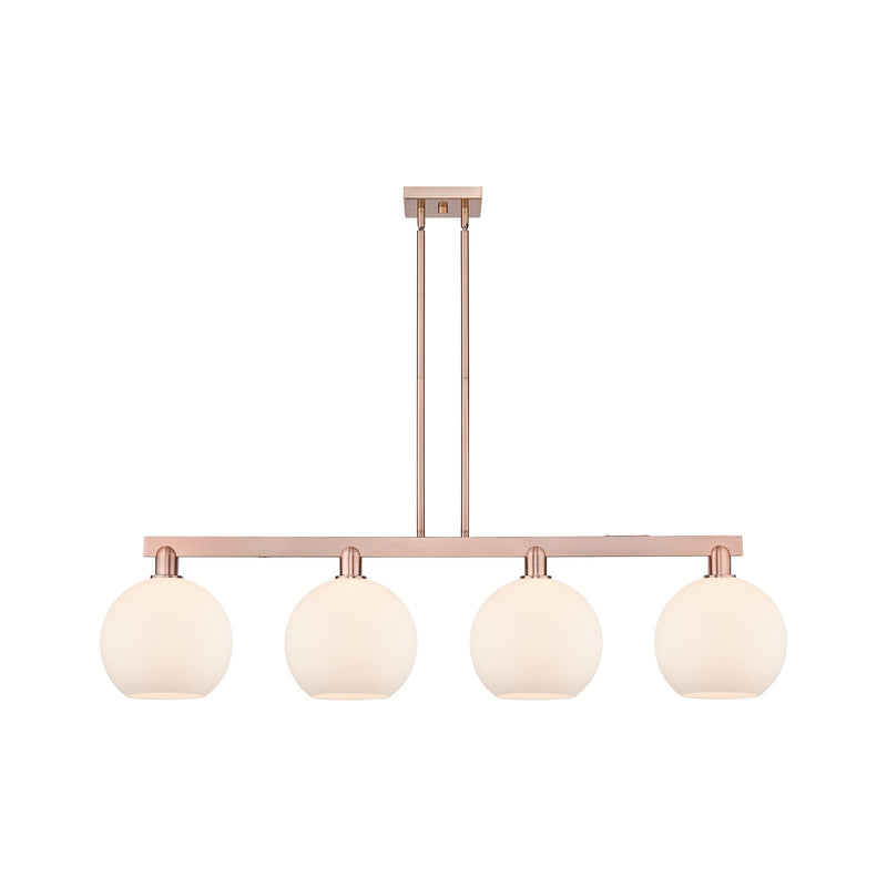 Innovations Athens 53in 4-Light Island Light | Industrial Antique Copper and Matte White Glass | Kitchen Island & Dining Room | Model 716-4I-AC-G121-10