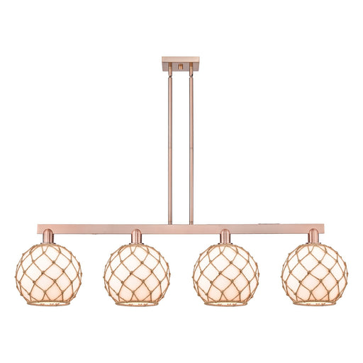 Innovations Farmhouse Rope 53in 4-Light Island Light | Industrial Antique Copper Steel and Matte White Glass with Rope | Model 716-4I-AC-G121-10RB