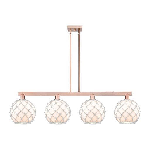 Innovations Farmhouse Rope 53in 4-Light Island Light | Industrial Antique Copper Steel and White Glass with Rope | Kitchen | Model 716-4I-AC-G121-10RW
