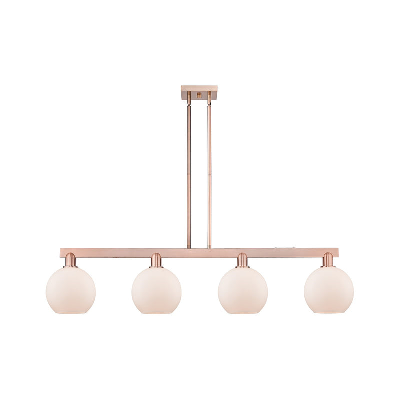 Innovations Athens 51in 4-Light Island Light | Industrial Antique Copper Steel and Matte White Glass | Kitchen Island & Dining | Model 716-4I-AC-G121-8