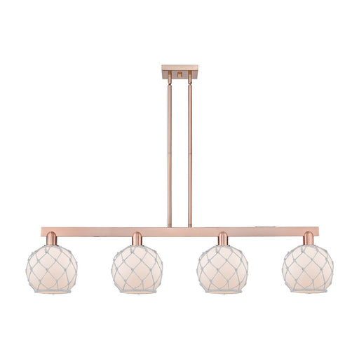 Innovations Farmhouse Rope 51in 4-Light Island Light | Industrial Antique Copper Steel and White Frosted Glass with Rope | Model 716-4I-AC-G121-8RW