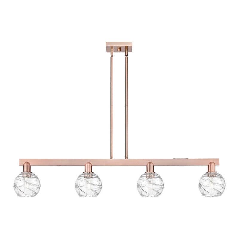 Innovations Athens Deco Swirl 48in 4-Light Island Light | Industrial Antique Copper Steel and Clear Glass | Kitchen Island & | Model 716-4I-AC-G1213-6CL
