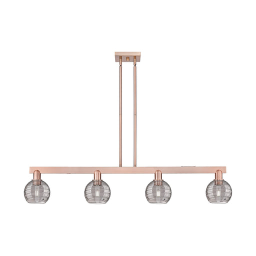 Innovations Athens Deco Swirl 48.625in 4-Light Island Light | Industrial Antique Copper Steel and Light Smoke Glass | Kitchen | Model 716-4I-AC-G1213-6SM
