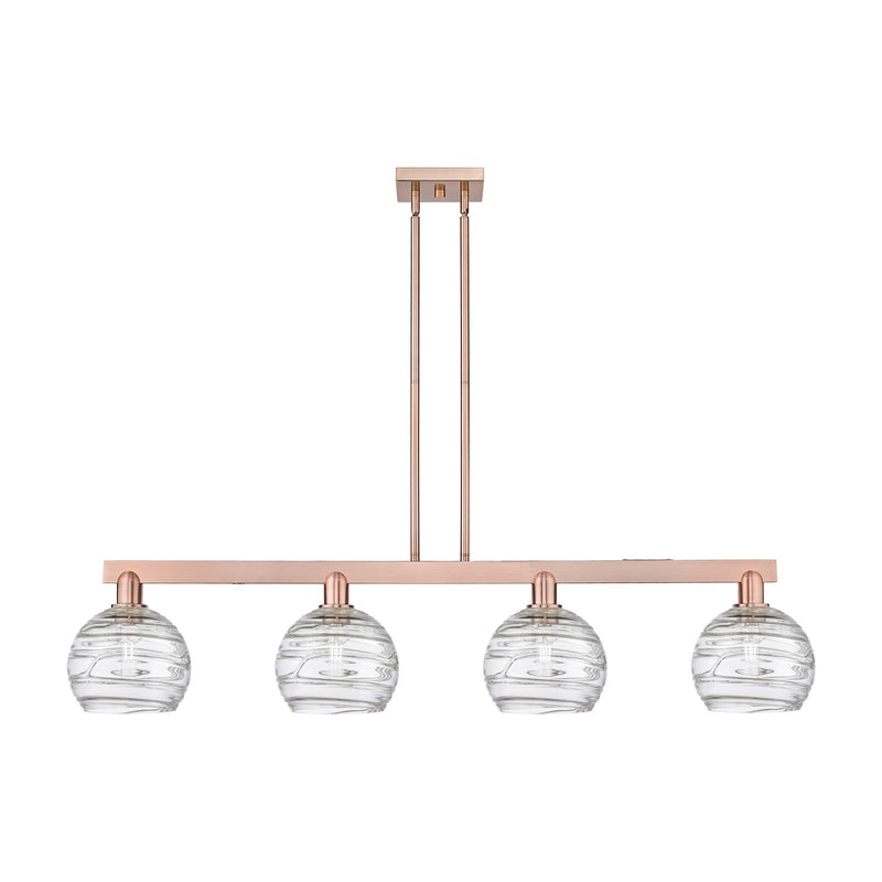 Innovations Athens Deco Swirl 51in 4-Light Island Light | Industrial Antique Copper Steel and Clear Glass | Kitchen Island & | Model 716-4I-AC-G1213-8CL