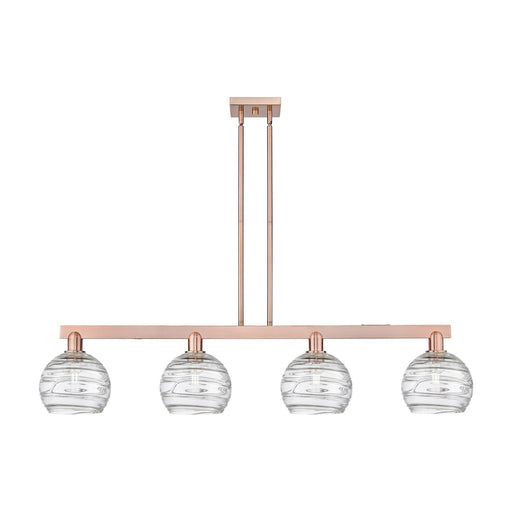 Innovations Athens Deco Swirl 51in 4-Light Island Light | Industrial Antique Copper Steel and Clear Glass | Kitchen Island & | Model 716-4I-AC-G1213-8CL